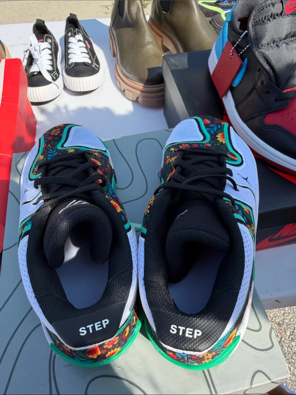 Jordan Floral Basketball Sneakers in Black, White & Teal-Green